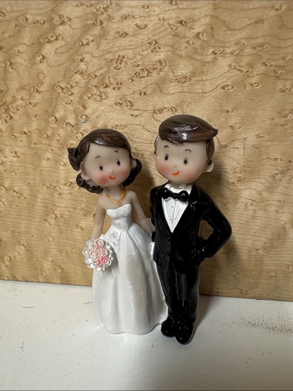 Wedding Cake Topper Bride and Groom Figurine in White and Black